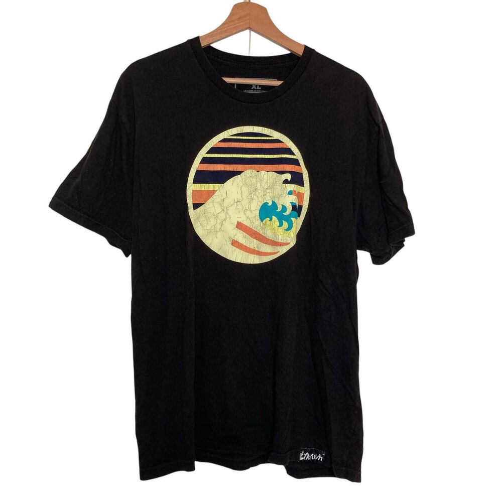 Vintage Pink Dolphin Black Unisex Japanese Waves Graphic Print T-Shirt  X-L Y2k